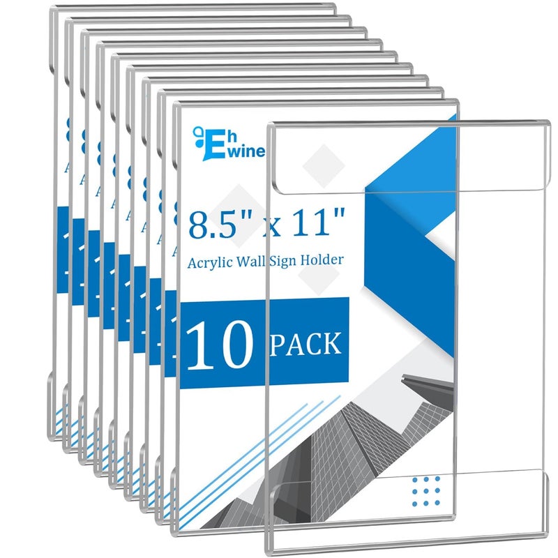 EHWINE 10 Pack 8.5x11 Wall Mount Acrylic Sign Holder, Wall Signs Photo Menu Flyer Display Holders, Plastic Clear Acrylic Frames for Office Home Hotel Business Store (with Adhesive Tape) - Image 1